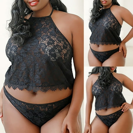 

Women Sexy Lace Lingerie Babydoll 2 Piece Set Bodysuit Sets Teddy Panties Nightwear Set
