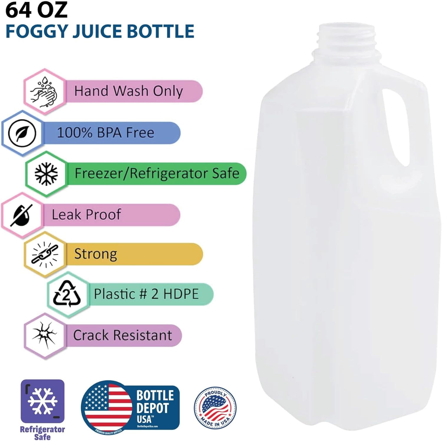 (48 PACK) 64 Oz. Empty Plastic Juice Bottles with Tamper Evident White Screw Caps - Half Gallon, Smoothie Bottles - Ideal for Juices, Ice Coffees, Milk, Smoothies, Picnic's and Even Meal Prep