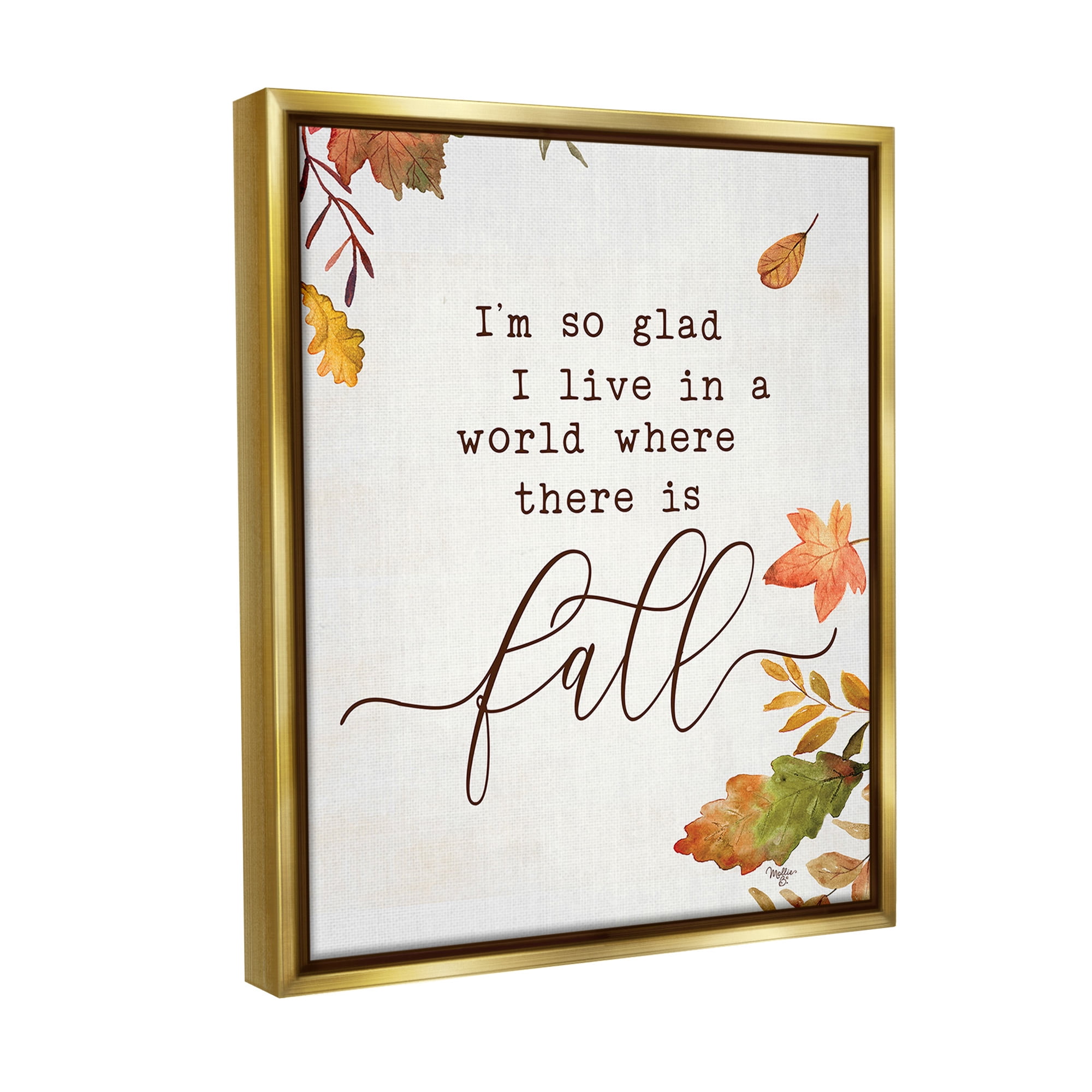 Stupell Industries A World With Fall Botanical & Floral Painting Gold Floater Framed Canvas Art Print Wall Art, 25 x 31