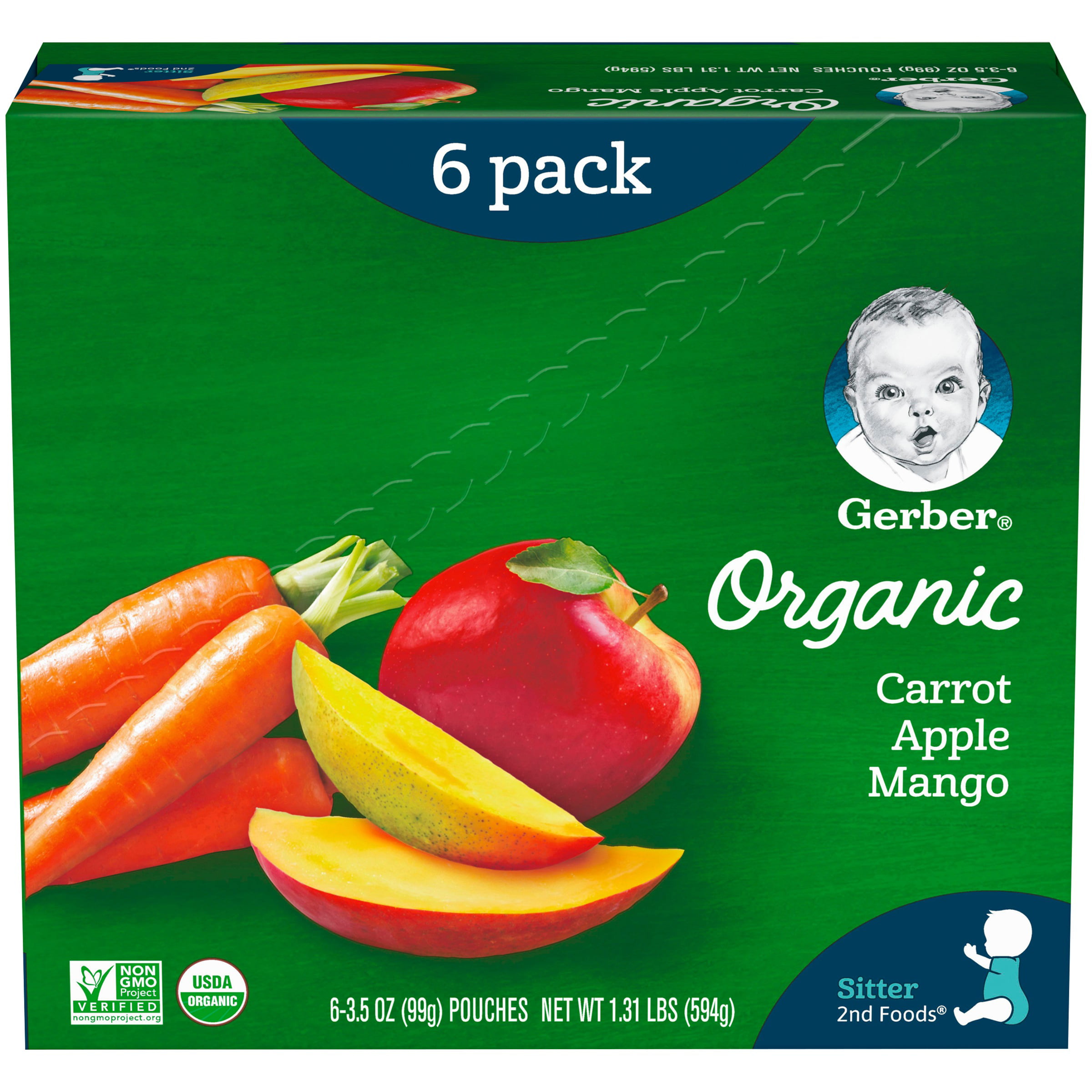 Photo 1 of (Pack of 12) Gerber 2nd Foods Organic Baby Food, Carrot Apple Mango, 3.5 oz. Pouch