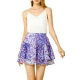 thumbnail image 2 of MODA NOVA Junior's Floral Print Elastic High Waist A-Line Mini Skirt Purple XL, 2 of 6