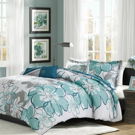 Blue & Gray Kelly Printed Duvet Cover Set (Twin/Twin XL)