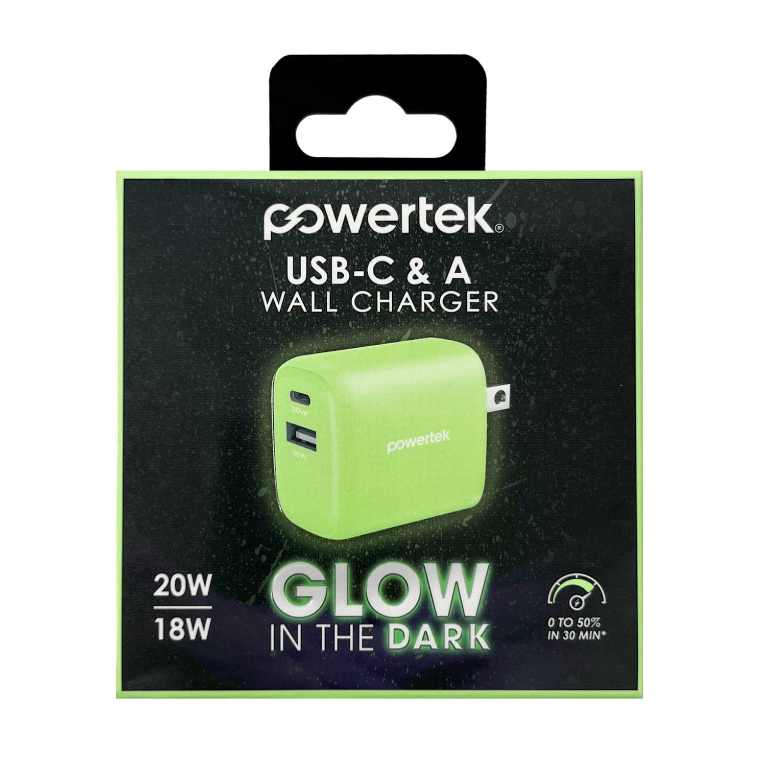 Liquipel Powertek Glow in the Dark 20W Combo Wall Charger - Green