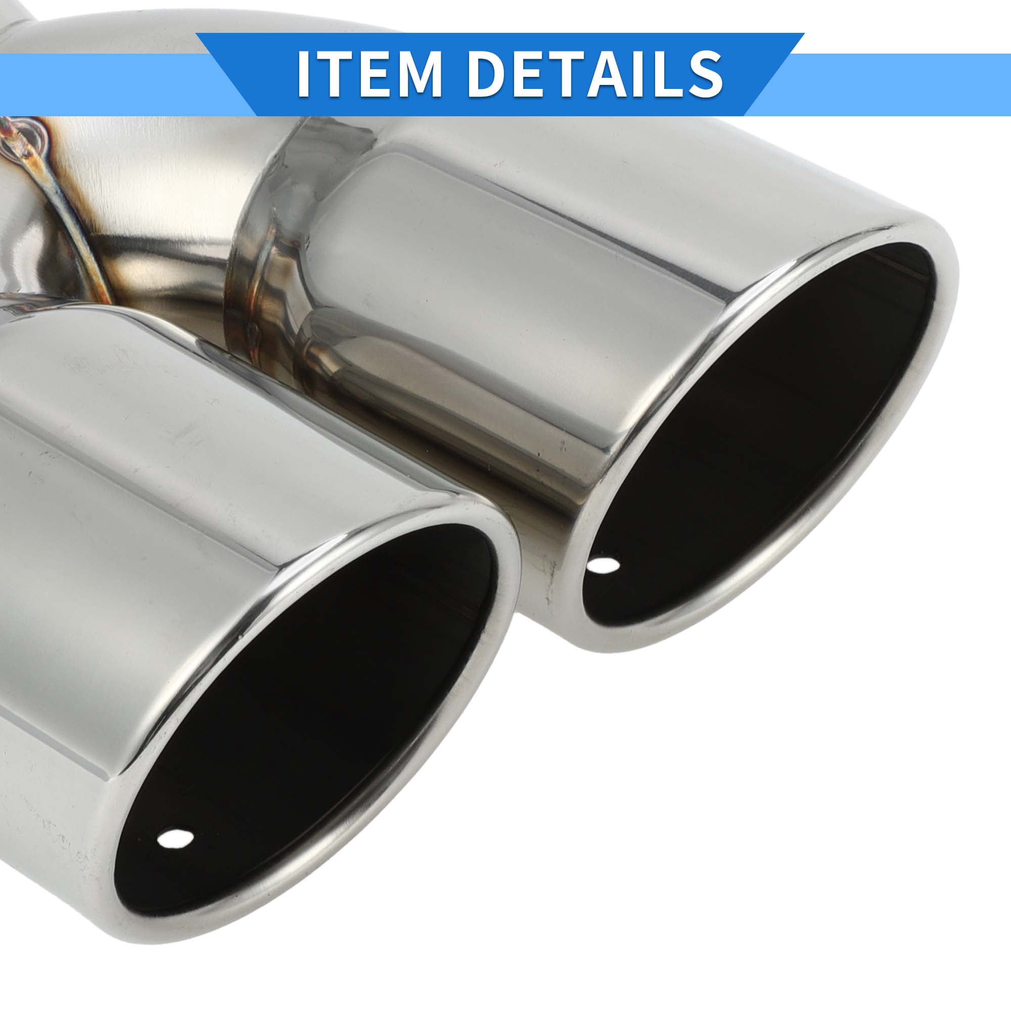 Unique Bargains 1 Pc Curved Slant Cut Dual Exhaust Tip 2.4" Inlet Stainless Steel Silver Tone