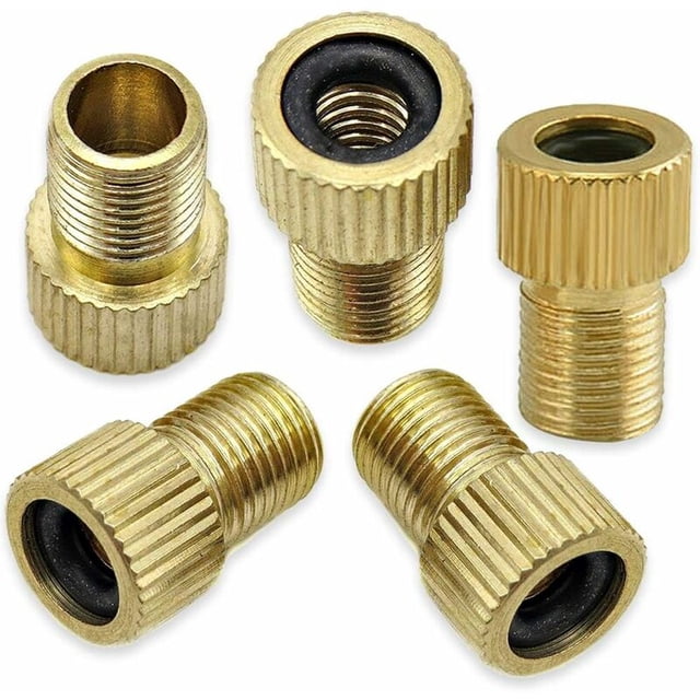 Brass Presta Valve Adapter (Pack of 5) - Conversion from Presta to Schrader for bicycles, e-bikes, e-scooters and cars - Inflate your tires with a standard pump or air compressor