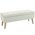 thumbnail image 1 of HOMCOM Upholstered Storage Ottoman Bench with Wood Legs, Cream White, 1 of 10