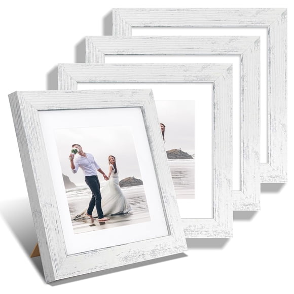Set de 4 marcos de fotos iRahmen, 8 x 8, con cristal auténtico y madera blanca