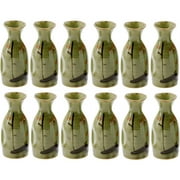 HElectQRIN 2754, Set of 12 Sake Bottle Authentic Japanese Saki Carafe Sake Decanter for Cold and Hot Sake Microwave Safe, Light Green Plum Blossom, 5 oz, Made in Japan