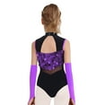 thumbnail image 7 of Aislor Gymnastic Outfits for Girls Sequins Ballet Leotard Color Block Latin Jazz Modern Dance Bodysuit with Gloves Purple 16, 7 of 7