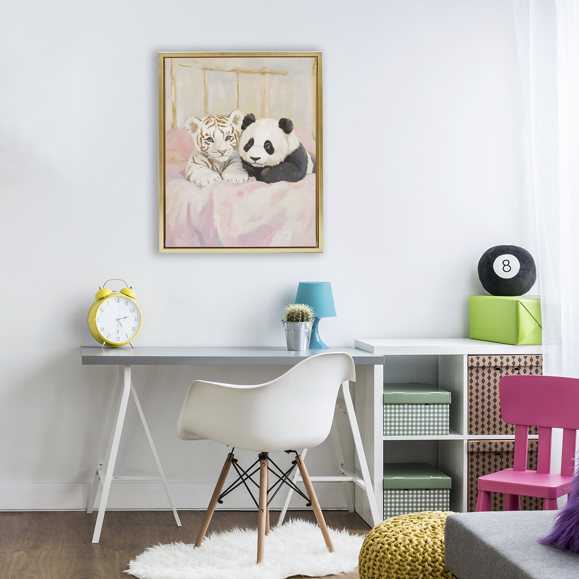 Stupell Industries Baby Panda & Tiger Cuddles Gold Framed Floater Canvas Wall Art, design by The Prints Vibe