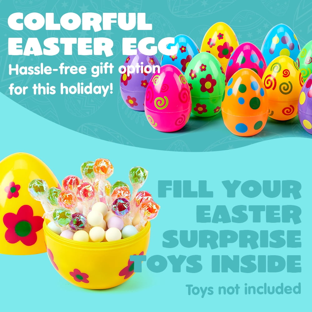 Joyfy 12 Pcs Large Printed Easter Eggs, 6" Jumbo Plastic Empty Fillable for Easter Egg Hunt, Basket Stuffers/Fillers, Filling Treats, Party Favors Supplies, Classroom Prizes