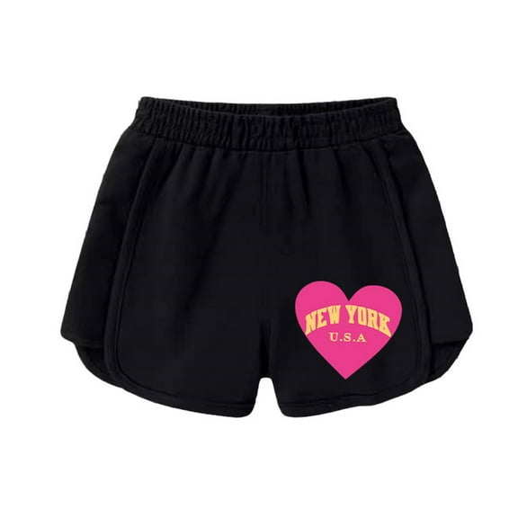 lnmuld Toddler Girls New York Heart Print Shorts Elastic Waist Comfortable Casual Play Shorts Size:7-8 Years