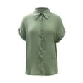 thumbnail image 5 of vigerkar Womens Summer Button Down Shirts Lapel Short Sleeve Shirt Collared Casual Comfy Blouses Tops Green, XXL, 5 of 6