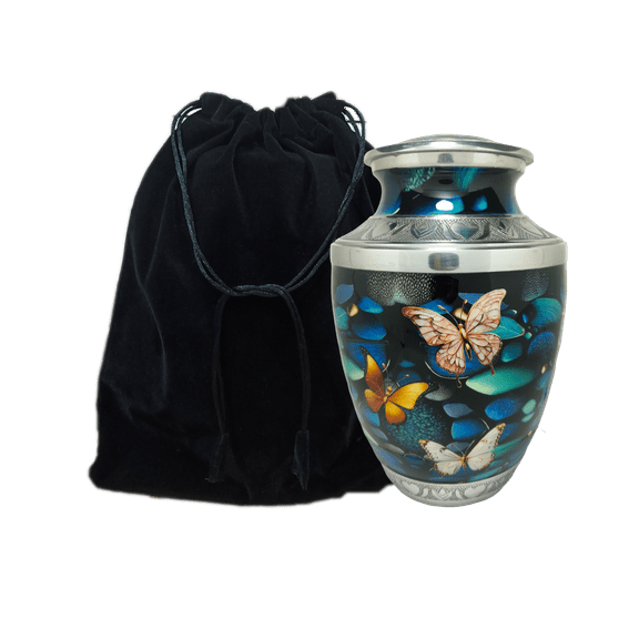 Beautiful Three Butterfly With Stone Cremation Urn Funeral Urn For Adult Male Ashes Plus Velvet Bag for Safety
