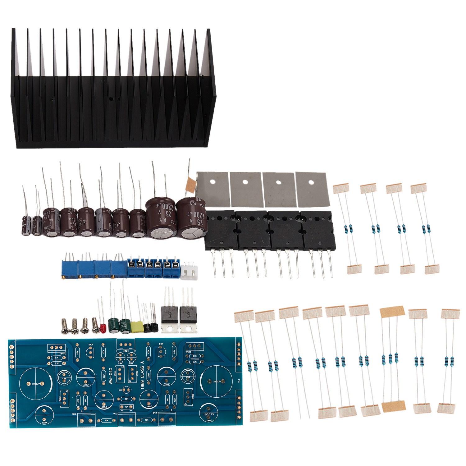 1969 Npn 2.0 Channel Class a Amplifier Completed Board and Heatsinks