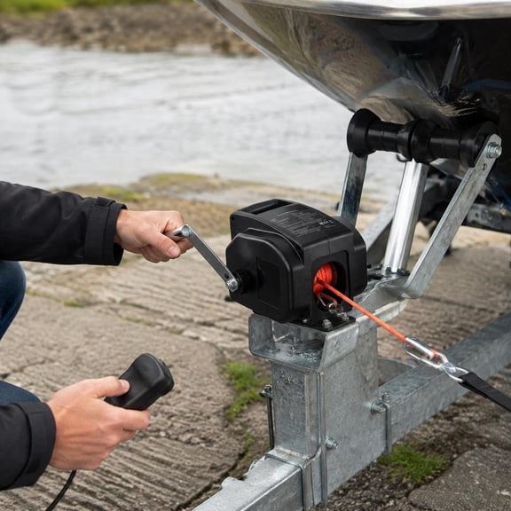 Electric Boat Winch, 12V DC, 300W Reversible, 2000 Lbs Pulling Load, Wired Remote Control, Trailer Winch