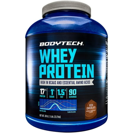 BodyTech Whey Protein - With 17 Grams of Protein per Serving Ideal for Post-Workout Muscle Building, Contains Milk & Soy - Rich Chocolate (5 Pound)