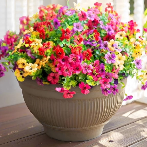 Scidweet 12 Bundles Artificial Flowers Outdoor, Fake Faux Silk Flowers for Patio Porch Garden Yard Home Decor, Multicolor