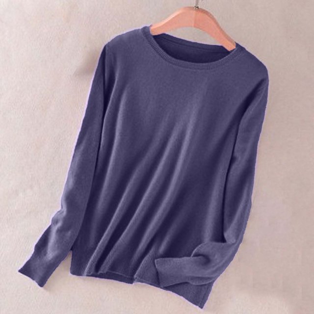 Leodye Chandails Légers pour Femmes Col Rond Manches Longues Décontracté Doux Hauts Automne Tenues Violet 10(TG)