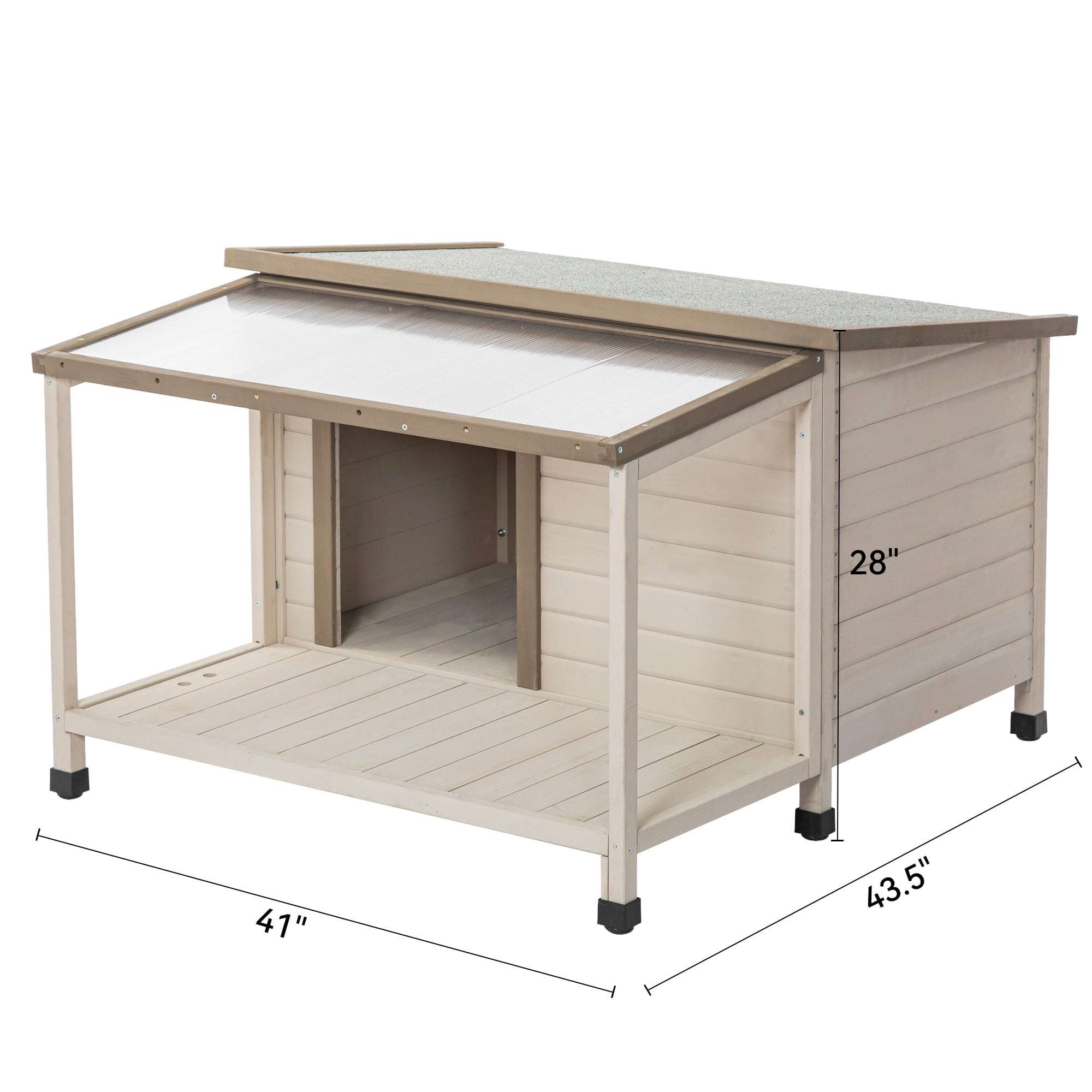Pefilos 48" Indoor and Outdoor Dog House with Porch, Weatherproof Pet Houses with Water-Resistant Asphalt Roof and Fencing, Elevated Floor Cat House with Paw Print, Beige Pefilos 48" Indoor and Outdoor Dog House with Porch, Weatherproof Pet Houses with Water-Resistant Asphalt Roof and Fencing, Elevated Floor Cat House with Paw Print, Beige