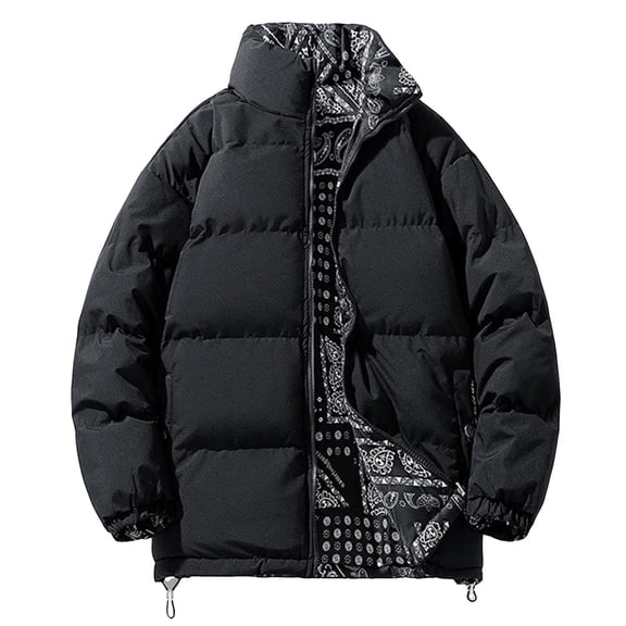JTieacloth Men's Winter Jacket Mens Autumn And Winter Fashion Casual Wear Thick And Loose Fitting Long Sleeved Cotton On Both Sides Black