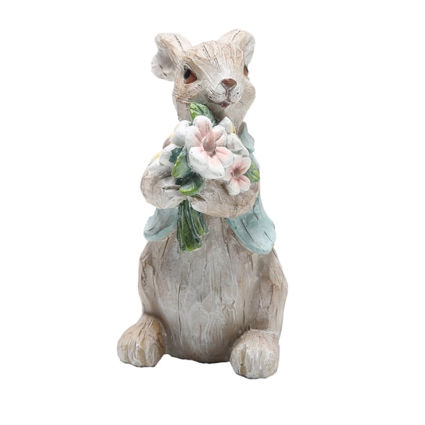 Figura de princesa conejita de jardín, decoración familiar de conejos de Pascua de resina con flores, figuras de Pascua para decoración de mesa para jardín, casa, granja.