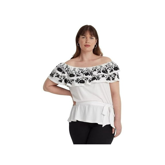 LAUREN Ralph Lauren Plus Size 2X Embroidered Off-the-Shoulder Top White MSRP$145