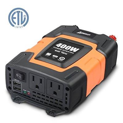 - ampeak 400w power inverter dc 12v to 110v ac inverter car charger dual usb (3.1a shared) car converter with battery clips and cigarette lighter plug cable