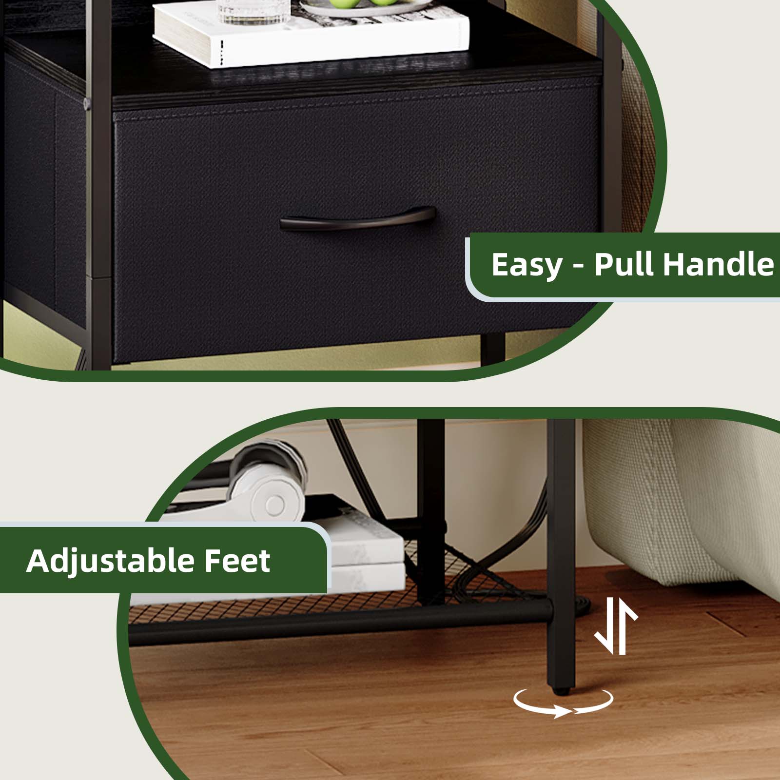 Eunos Black Nightstand with Charging Station and LED, Black photo 8