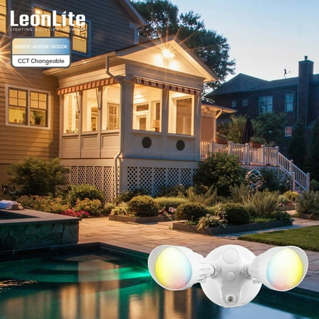 

LEONLITE 3CCT LED Security Lights Dusk to Dawn 3000K/4000K/5000K Selectable Outdoor Flood Light with Photocell 2-Head Adjustable 25W(200W Eqv.) Aluminum White