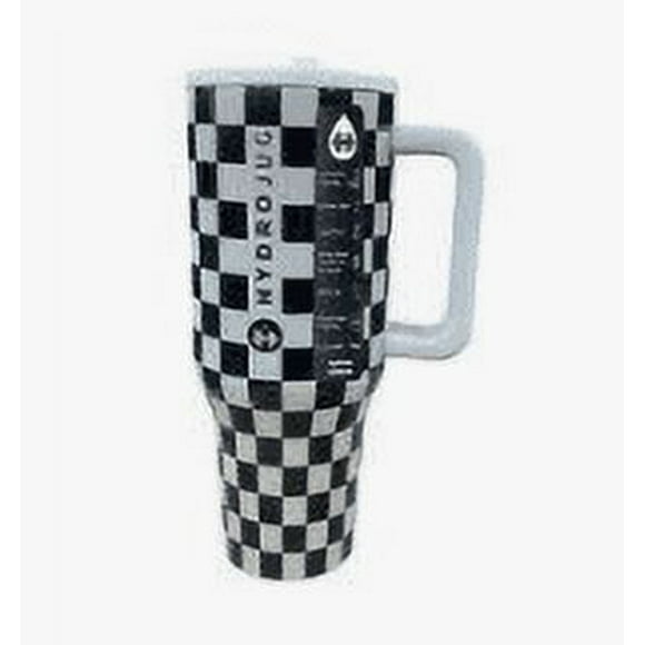 Hydro Jug 32oz Insulated Water Bottle with Handle & Leak-Proof Flip Lid – Travel Tumbler for Women(Black and white grid)