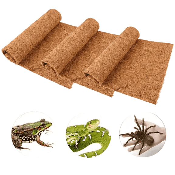 3 Rolls Reptile Carpet, 24 x 48 inches Natural Coconut Fiber Liner Mat Flooring Accessories for Reptile Tank - Bearded Dragon Tortoise Lizard Turtle Chamelon Snake Leopard Gecko Rabbit Substrate Bedd
