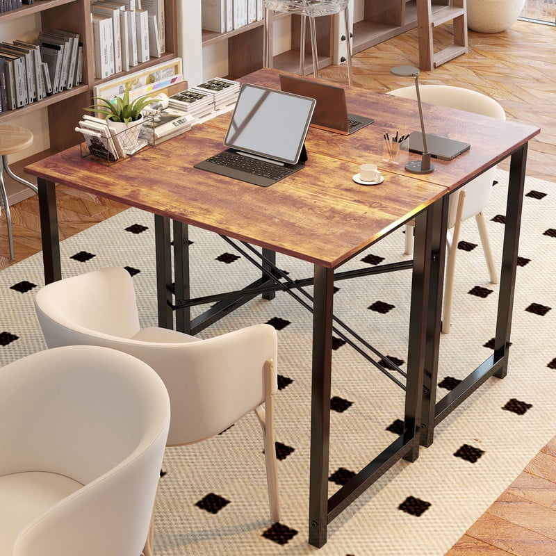 CONCETTA Computer Desk, 40 Inch with Storage Bag and Iron Hooks for Home, Office, Rustic Brown