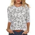 thumbnail image 2 of Jsaierl 3/4 Length Sleeve Tops for Women Summer Round Neck Shirts Trendy Floral Ladies Blouses Going Out Dressy T-shirts Top S-2XL, 2 of 5