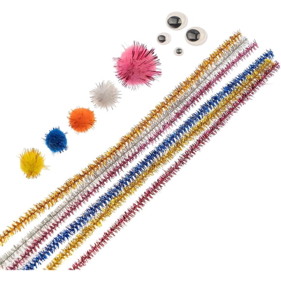 300 Pcs John Bead Craft Pack Mélange de Paillettes Cure-Pipes pour Artisanat Pompons Yeux Globuleux Ensemble Fournitures Scolaires Arts