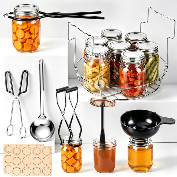 Coliware 9Pcs Canning Supplies Starter Kit, All-In-One Tools Set with Funnel, Tongs, Canning Racks, Ladle, for Water Bath & Pressure Canning, Food-Grade Kits for Preserving & Beginners