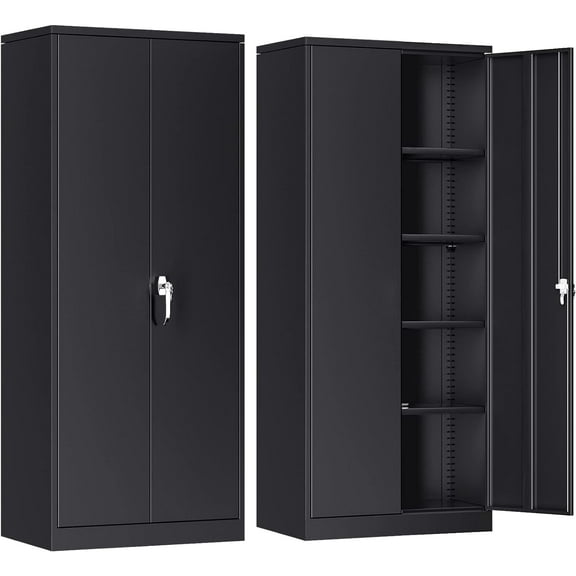 Metal Storage Cabinet, 72” Storage Cabinet with 2 Doors and 4 Adjustable Shelves for Office, Home, Garage, Pantry (Assembly Required, 18”D, Black)