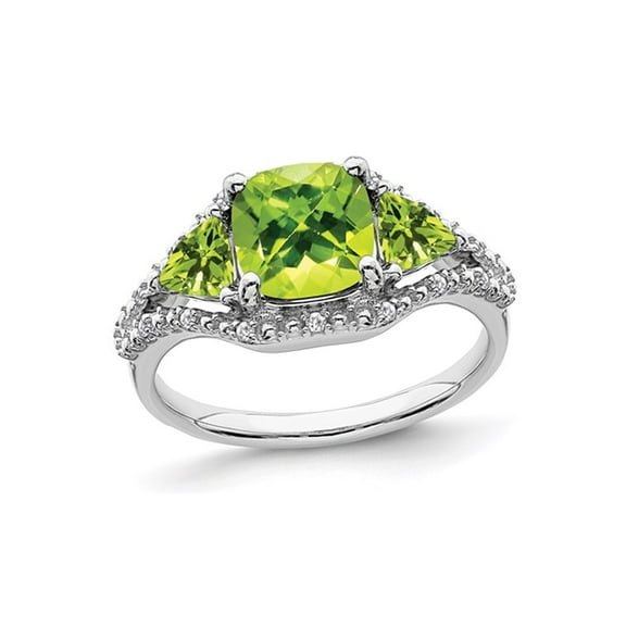Green Peridot Ring 2.50 Carat (Ctw) in 10K White Gold with Accent Diamonds