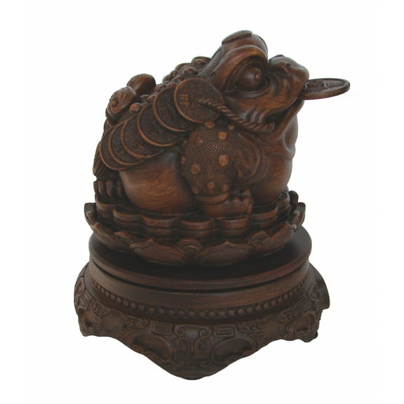 Feng Shui Money Toad Three Legged Toad Statue Sitting on Coins and Lotus