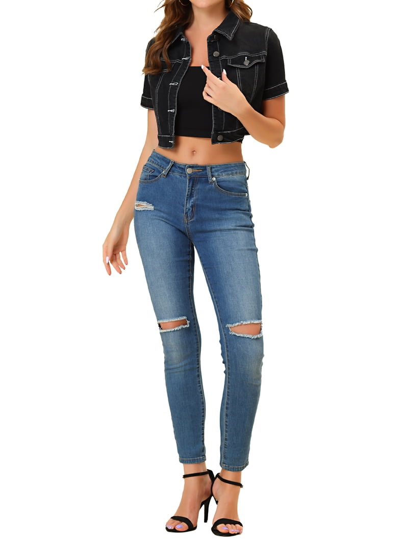 Floerns Top Corto In Denim Per Donna, Scollo A V, Maniche Corte, Vestibilità Larga, Casual, Jeans Top