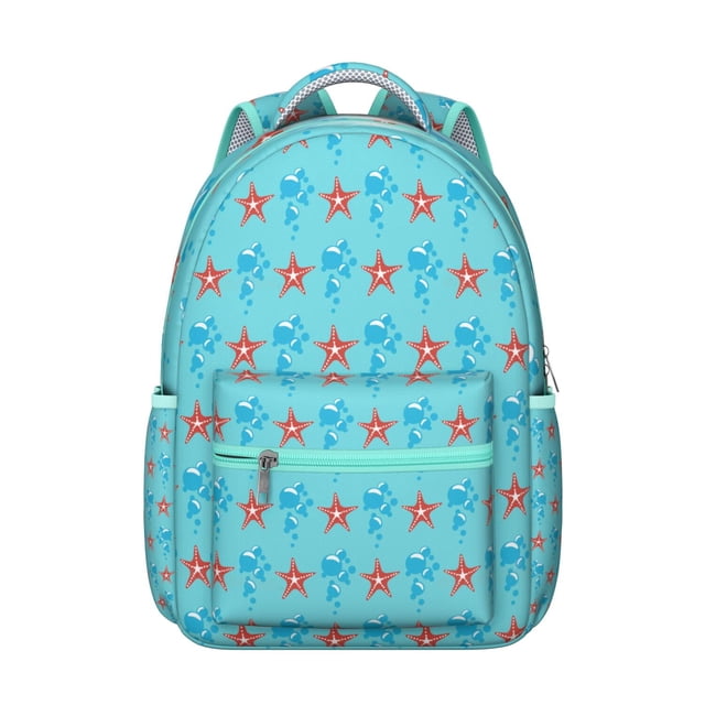 Beach and Sea Creatures Student Backpack Durable Waterproof Composite Oxford Cloth with Tropical Seahorse and Fish Print, Adjustable Straps, Large Capacity for Outdoor and Daily Commuting