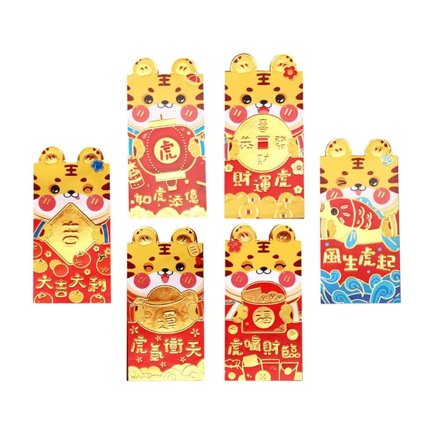 6 sobres rojos Hongbao con diseño de la suerte para el Año Nuevo Chino 2022. Ideales para festivales, graduaciones, fiestas de Año Nuevo y bodas. A