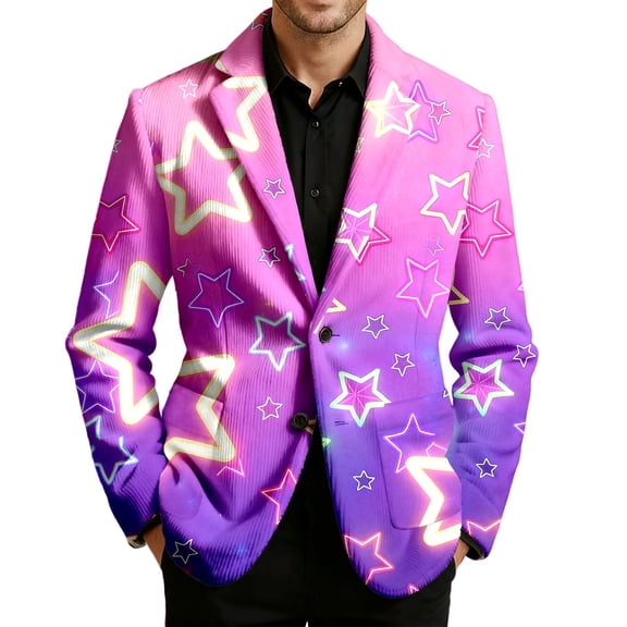 oqasdz Carnival Blazer for Men Corduroy Print Jacket Style Comfort Loose Fit Sport Coat Daily Formal Outdoor Activities