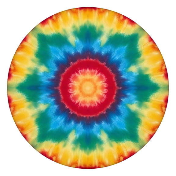 Colorful Tie Dye Mandala Pattern Round Fitted Tablecloth with Elastic Edge,Dining Table Cover Waterproof,Outdoor Round Tablecloth for Camping,Dining,Indoor and Outdoor