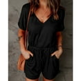 thumbnail image 2 of Mujeres jumpsuit manga corta V Masajeadores de cuello color puro lazo la cintura con bolsillo para las mujeres verano Oficina, 2 of 6