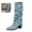 Blue, variant on Willtoo Women Square Toe Slouch Denim Tall Boots Ruched Fold‑Over Shaft Chunky Block Heel Side Zipper Wide Calf Knee High Boots