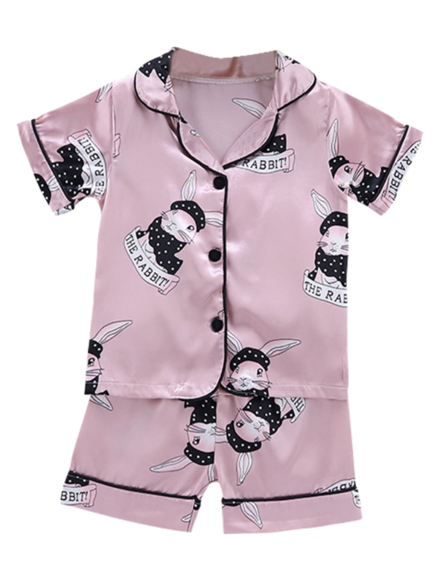Toddler Kids Girls Boys Short Sleeve Satin Pajamas Set,Summer Button