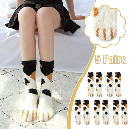

Kunpeng Women Cute Cat Paw Socks 5Pairs Fuzzy Socks Winter Fluffy-Cozy Plush