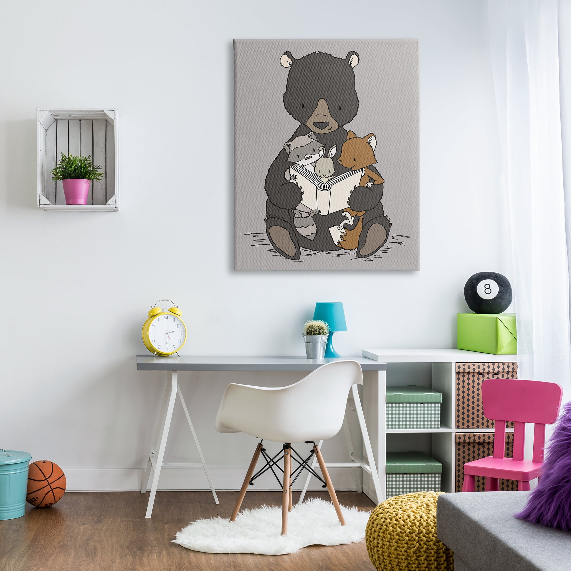 Stupell Industries Woodland Animals Family Bear Reading Book to Babies Graphic Art Gallery Wrapped Canvas Print Wall Art, Design by Sweet Melody Designs