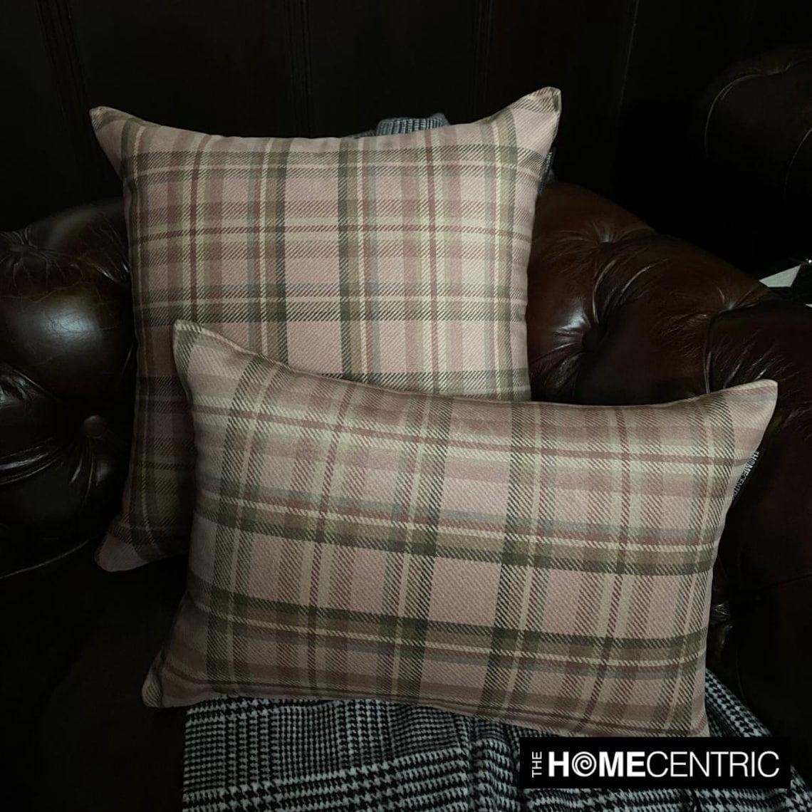 Winter Plaid Throw Pillow cover, 22"x22" Pink Velvet Cushion Cover, Modern Plaid Farmhouse Buffalo Check Pillow Cover For Sofa Couch, Hotels, living Room, Bed Room - Plaidscape Pink